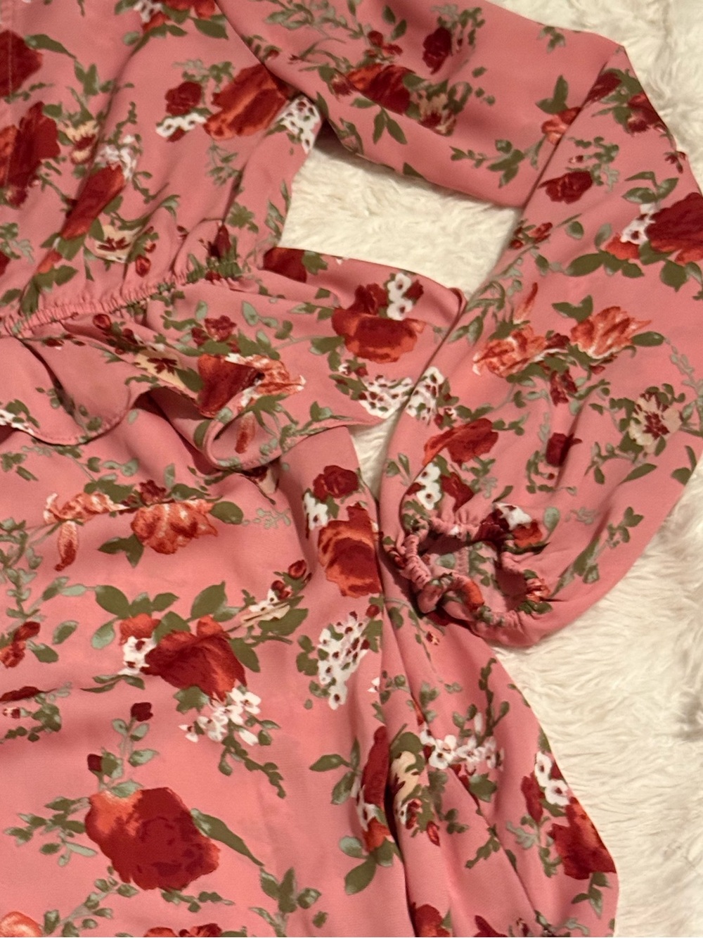 Boohoo size 4 floral ruffled burgundy pink maxi dress with slits on sides boho - Picture 4 of 11